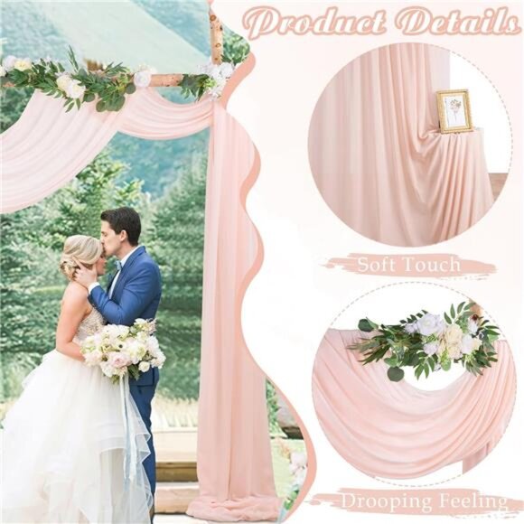 Wedding Arch Drapes Fabric 2 Panels 6 Yards Peach Chiffon Fabric Drapery - Picture 5 of 7